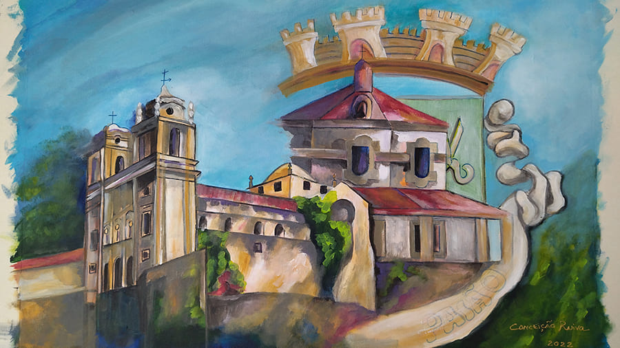 Pintura de Conceição Ruiva -Seiça- mosteiro e capela acrílico sobre tela